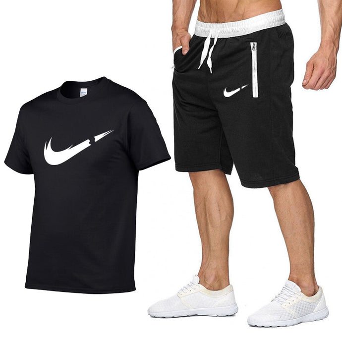 Two Piece Set Men Short Sleeve T Shirt Cropped